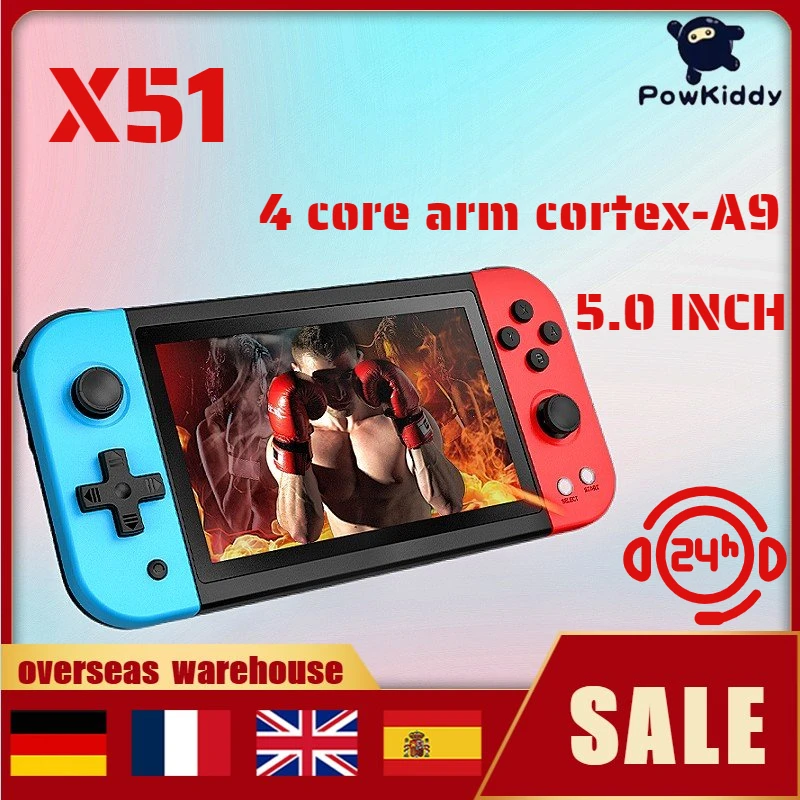 

2023 Новинка Powkiddy X51 800*480 экран 5,0 дюйма IPS Ретро портативная игровая консоль детские подарки поддерживает HD выход Мультиплеер