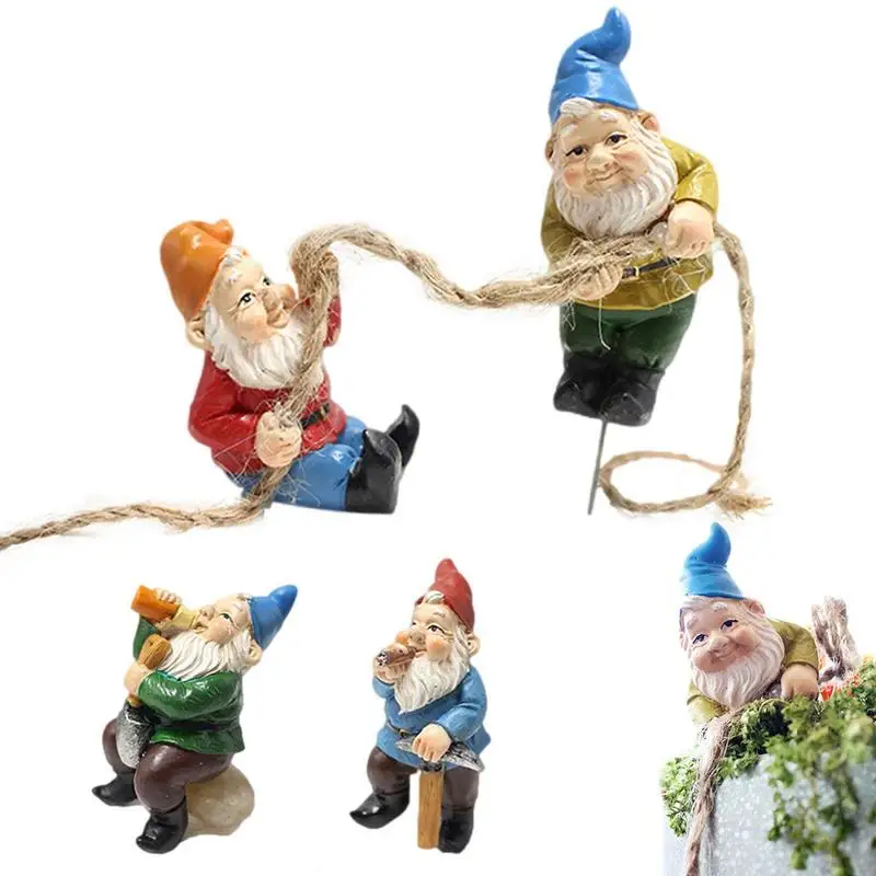 

Садовые гномы, статуи, уличный декор, набор из 4 гномов из смолы, садовое украшение для наружного внутреннего дворика, искусственное украшен...