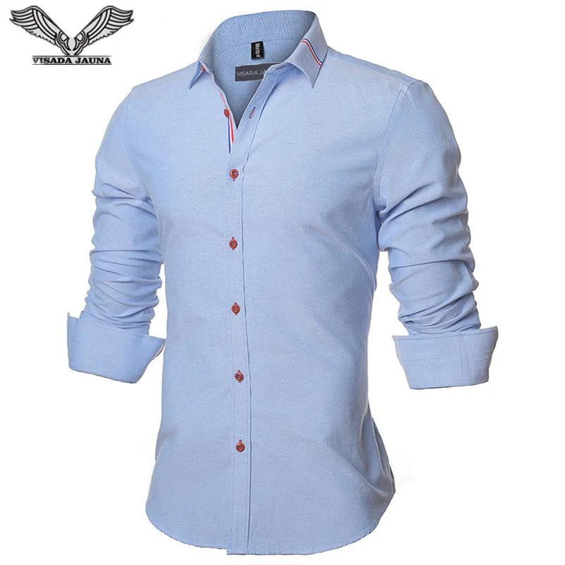 VISADA JAUNA 2019 New Men Shirt рубашка Solid Color Long Sleeve Casual Brand  Camisa Social Masculina Business Dress 5XL N352