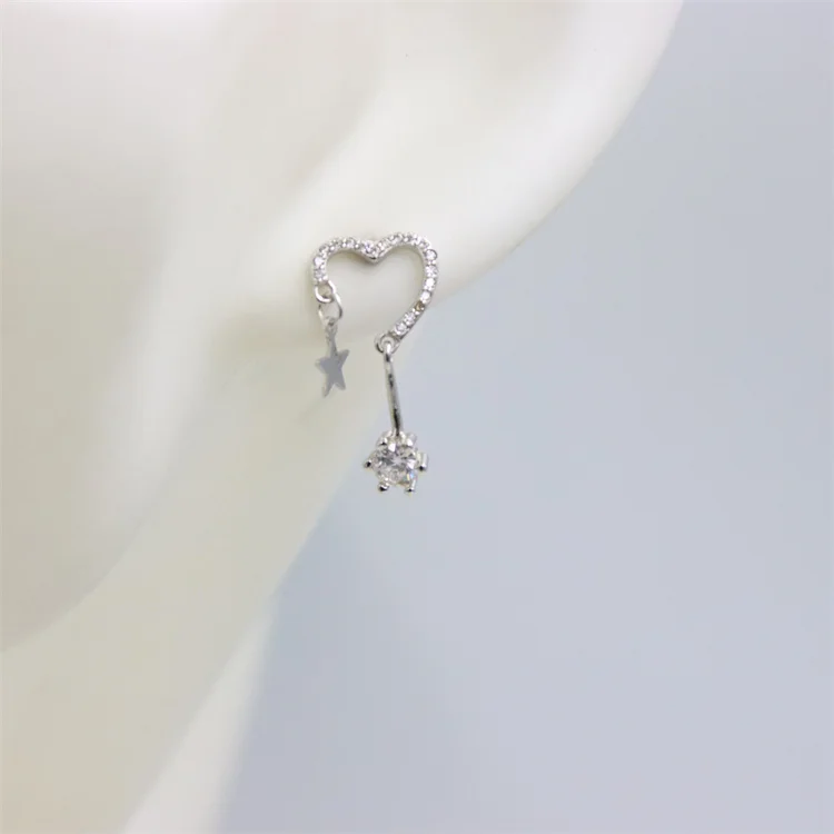 

ZFSILVER Fashion S925 Sterling Silver Diamond-set Heart Zircon Dangle Stud Earrings Jewelry For Women Charms Party Girls Gifts