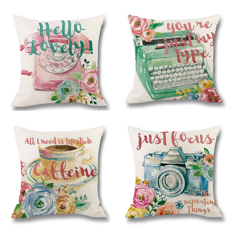 

Hand Painted Botanical Floral Print Throw Pillow Decorative Pillows Throw Pillow Covers Letter Pillow Case Nordic Linen 45x45cm