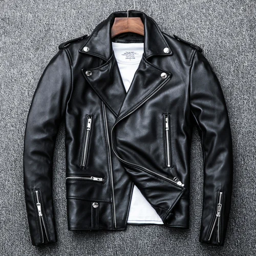 

Men Motorcycle Leather Top Jacket Layer Sheepskin 100% Genuine Leather Jacket for Men Fashion Jackets Lederjacke Herren
