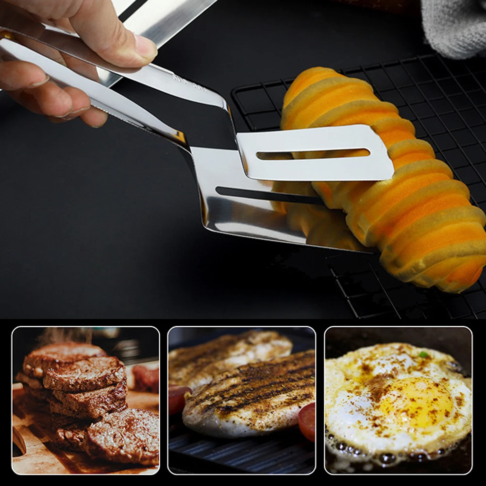 

Stainless Steel Frying Shovel Clip Multifunctional Steak BBQ Tongs Frying Fish Spatula Clip Household Kitchen Tool Bread Clip