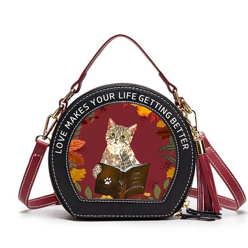 Cute Cat Women's Bag 2022 New Designer Female Student Messenger Bag Versatile Shoulder Handbag Portable Small Round Bags Girls