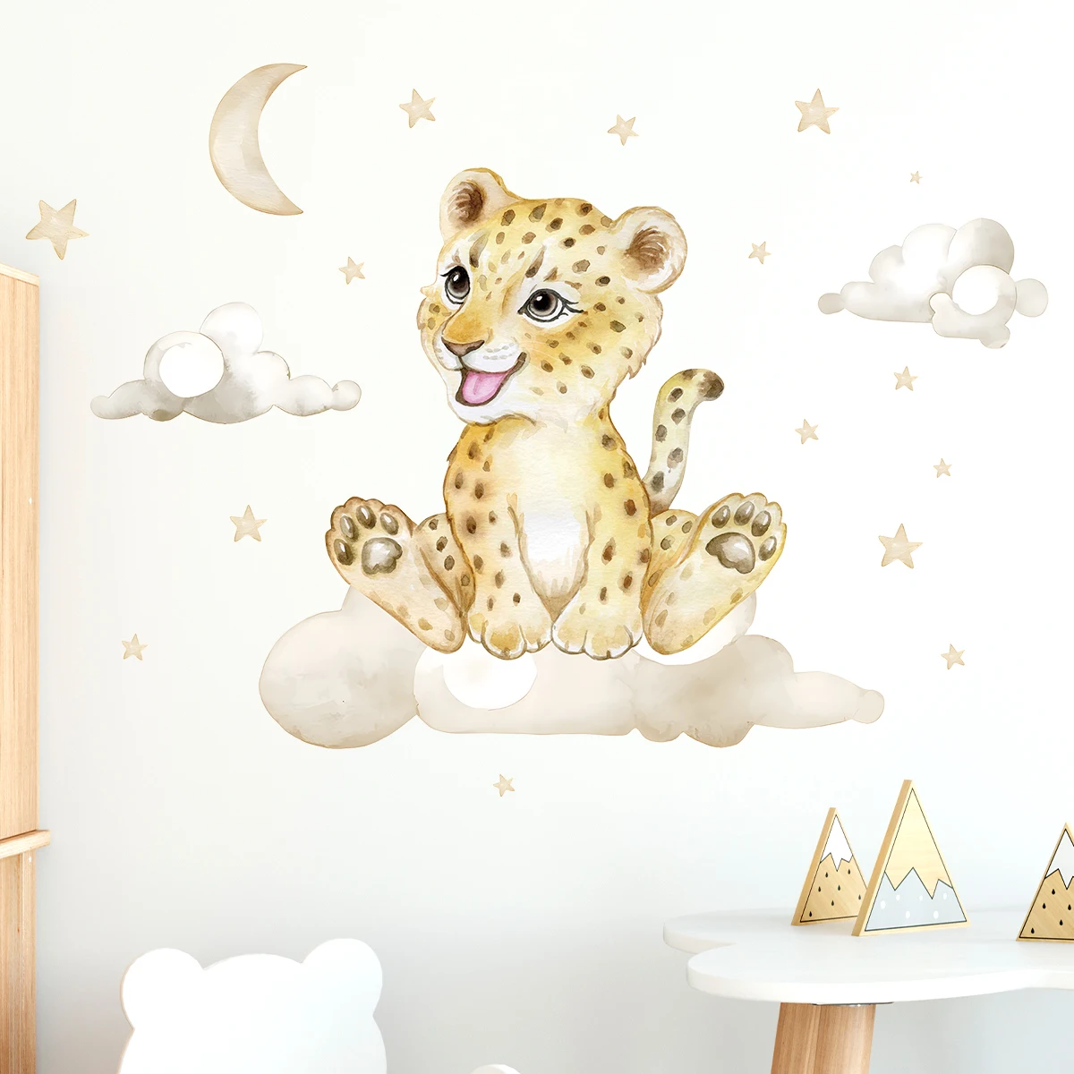 Мультяшные облака животные лев леопард жираф наклейки на стену для детской