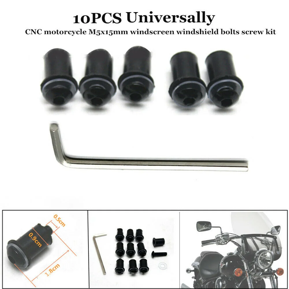 

10pcs M5 Motorcycle Windscreen Windshield Fairing Screen Nut Bolt Screw Strength Aluminum + Plastic Black Nuts Bolts Accessories