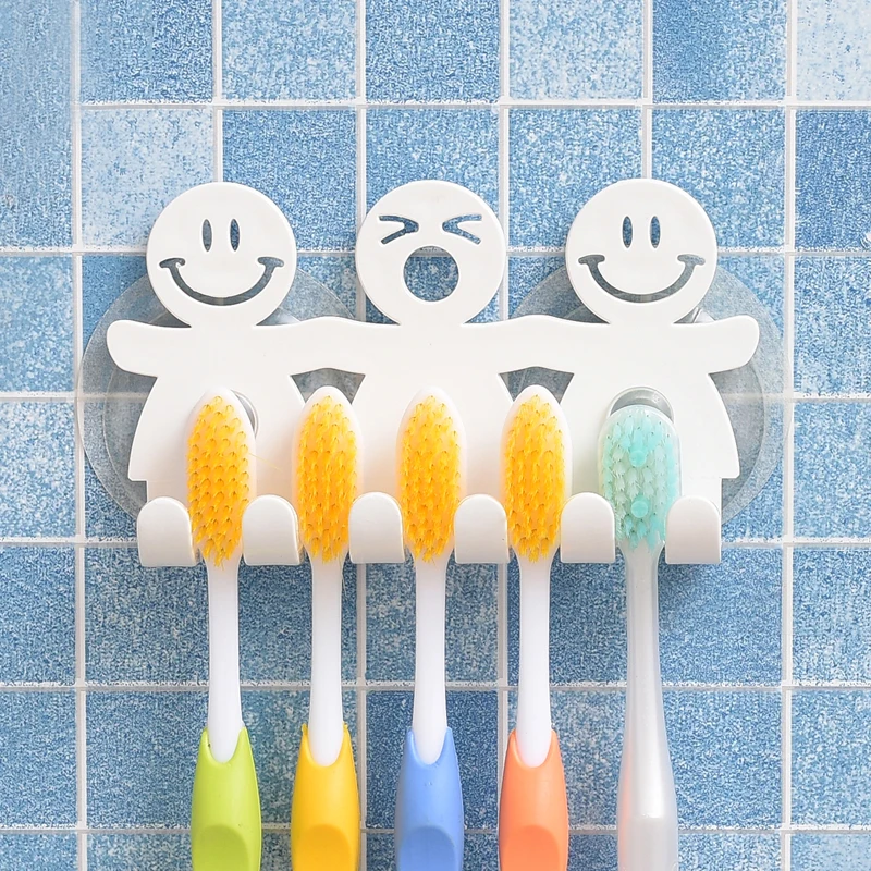 

1Pc Toothbrush Holder Wall Mounted Suction Cup 5 Position Cute Cartoon Smile Bathroom Sets Bathroom Accessories