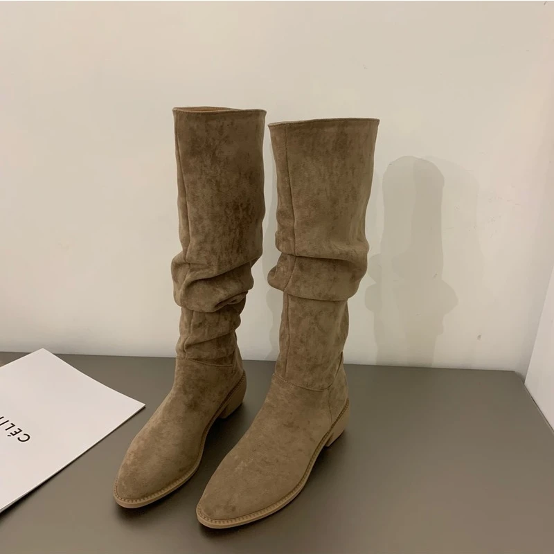 

Long Tube Knight Boots Women's Boots 2022 Autumn and Winter New Plush Boots Fold Piles But Not Knee Boots Thigh High Boots