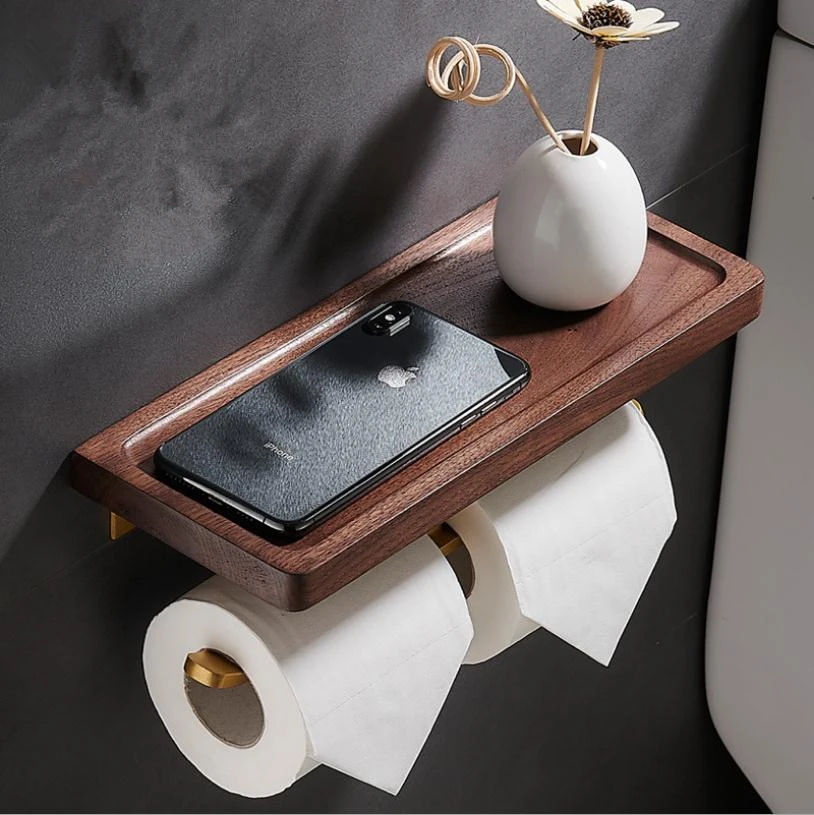 bathroom accessories paper holder gold and walnut wood paper towel holder tissue rack toilet paper holder phone holder free global shipping