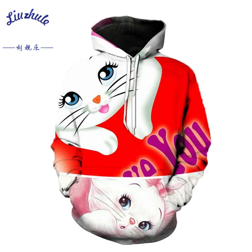 

3D Digital printing Female Hoodies Sweatshirt Disney Noble Mary cat The Little Mermaid Kawaii Style Cartoon Fashion Casual Long