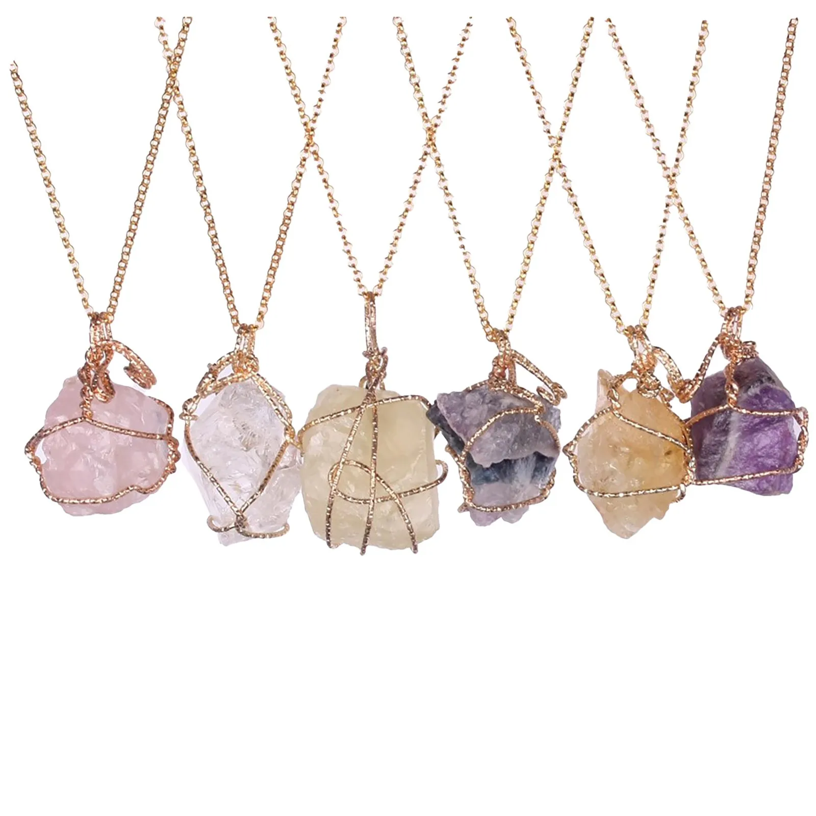 

Irregular Full Plated Gemstone Healing Girls For Women 1PC Gold Necklace Rainbow Pendant Natural Wire Necklace Rocks Stone