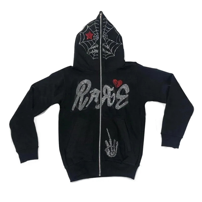 

Y2K Rhinestone Skeleton Zip Up Oversized Sweatshirts 2021 autumn Goth Hoodies Women Grunge Hooded Jacket Streetwear Y2K clothing
