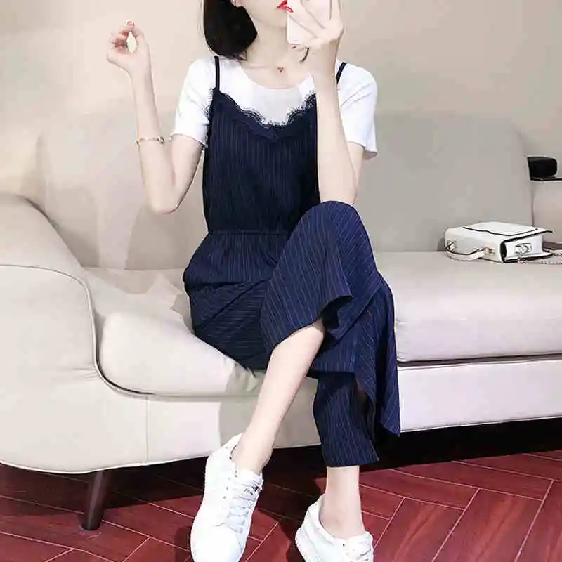 

Women 2022 Summer New Sets Female Casual Sollid Color Pullover Tops 2 Piece Set Ladies Clothes Streetwear Suspenders Outfits J42