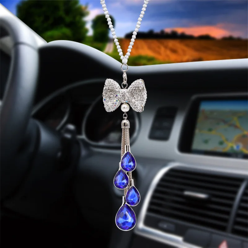 

Автомобильный хрустальный кулон в виде банта, украшения для зеркала заднего вида, подвесные украшения для салона автомобиля, модные бриллиантовые аксессуары для автомобиля