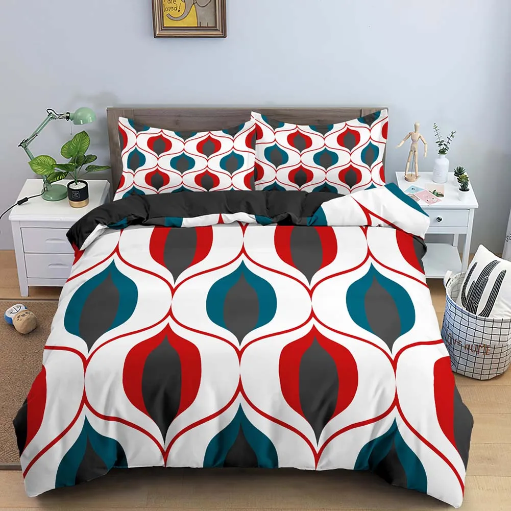 

Classic Geometric Print King Queen Duvet Cover Pattern Bedding Set for Kids Teens Adults Colorful polyester Quilt Cover Marble