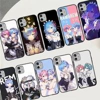 re zero ram rem anime phone case for iphone 11 12 13 mini pro max 8 7 6 6s plus x 5 se 2020 xr xs funda case