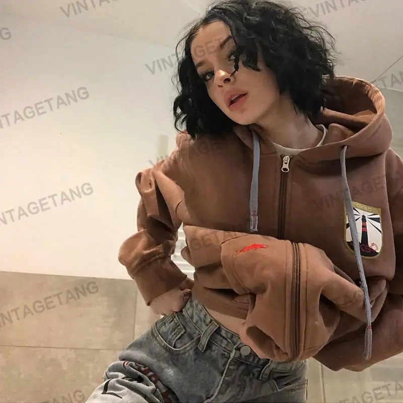 

Spider web Red hoodie sweatshirt zipper warm Harajuku punk grunge y2k clothing women Hip hop sweatshirt Hoodie interesting 2022