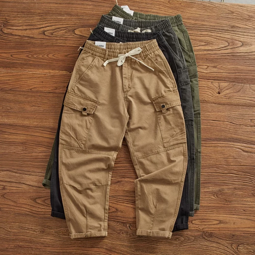 Брюки-карго мужские модные Функциональные штаны из чистого хлопка с карманами