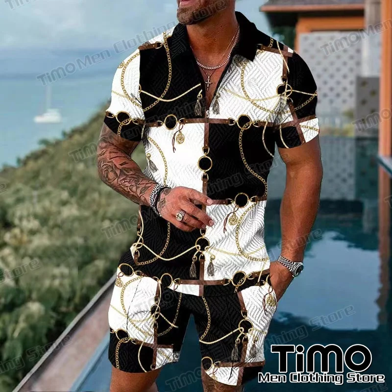 2023 New Men Tracksuit Set Vintage Luxury Polo Shirt+Shorts Suit 2-Piece High Quality Fashion Casual Men Polo Collar T-shirt