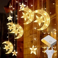 led moon star curtain light eu us christmas garland string fairy lights outdoor for home wedding party ramadan new year decor