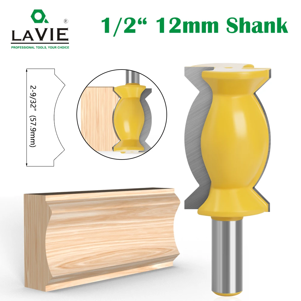 

LA VIE 12mm 1/2" Shank Concave Radius Milling Cutters Crown Molding Armrest Router Bit Large Line Knife Wood Work Bits MC03047