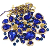 hot sale royal blue 50pcsbag gold claw drop mix shape size crystal rhinestonespearlcup chain for wedding dress jewelry making