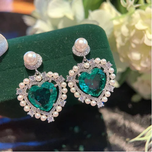 

2022 Women S925 Silver Needle Pink Gem Love Pearl Earrings Temperament