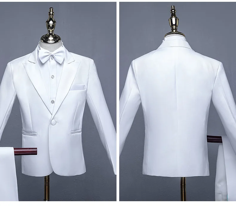 Formal Children's Dress Suits Set Big Boys Piano Show Host Party Wedding Costume Kids Tuxedo Pants Bowtie Girdle 4pcs Outfits