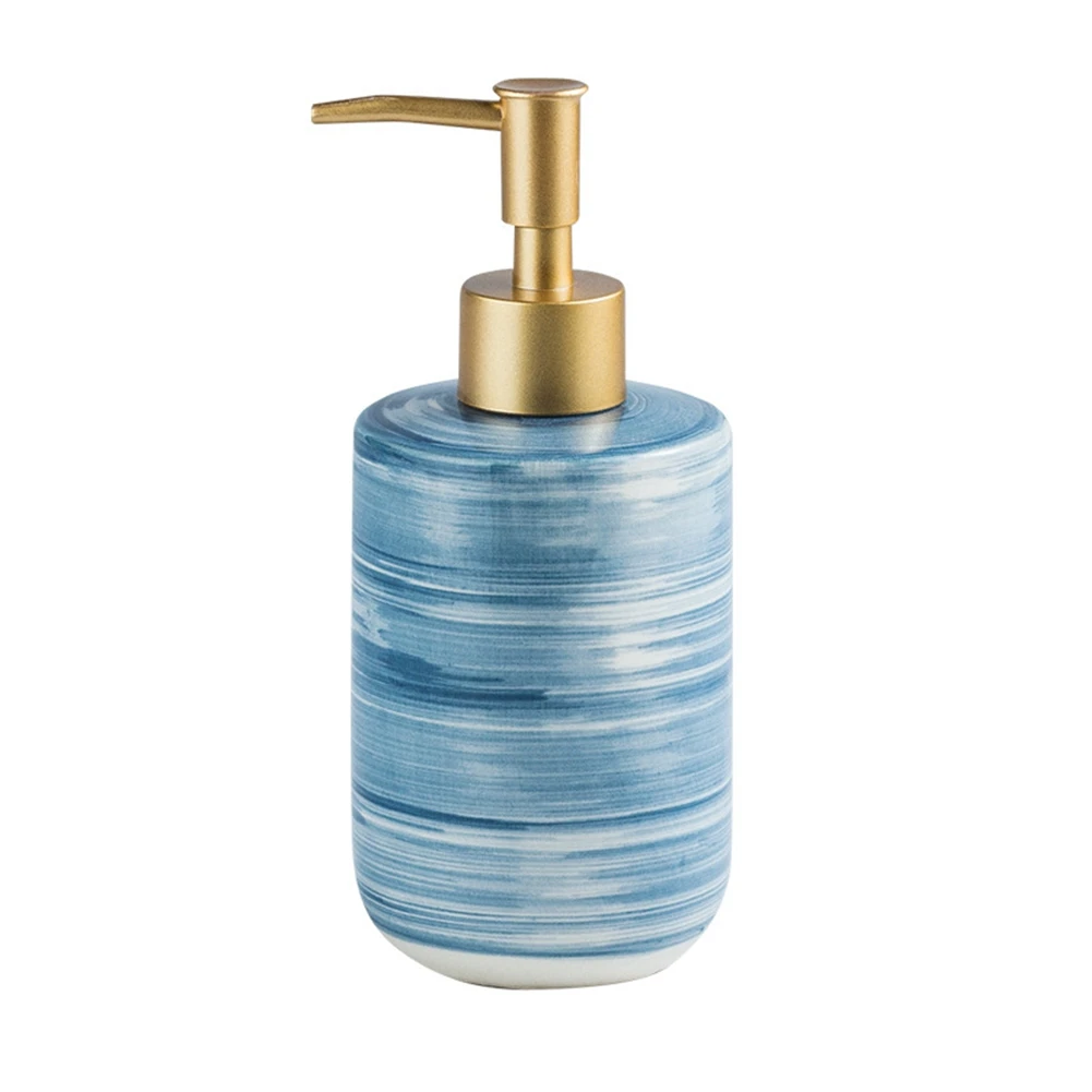 

Ceramics Soap Dispenser Bottle Set Bathroom Shampoo Body Soap Bottle Large-Capacity Lotion Press Empty Bottle Blue