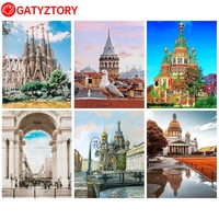 gatyztory frame acrylic painting by numbers for adults coloring by numbers castle landscape number paiting home decor unique gif