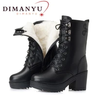 dimanyu winter boots women genuine leather military boots women non slip snow shoes natural wool large size boots women
