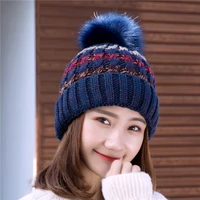 knitted winter hat for women keep warm skullies beanies girls ball ski rabbit fur hat pom poms warm balaclava knitted hats