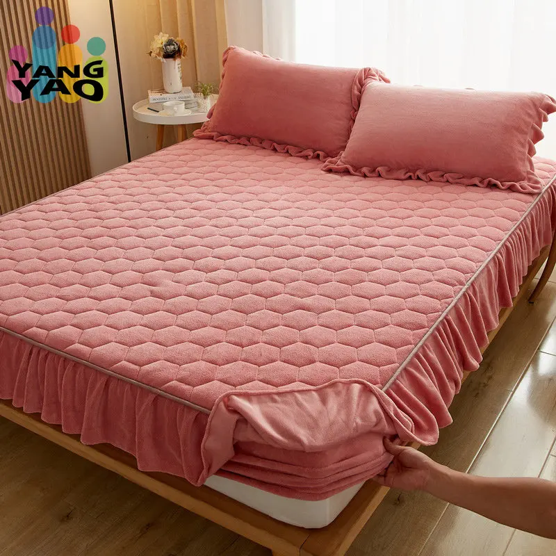 

Luxury Thicken Short Plush Quilted Mattress Cover Single Queen Size Good Soft Velvet Quilting Bed Cover Not Included Pillowcase