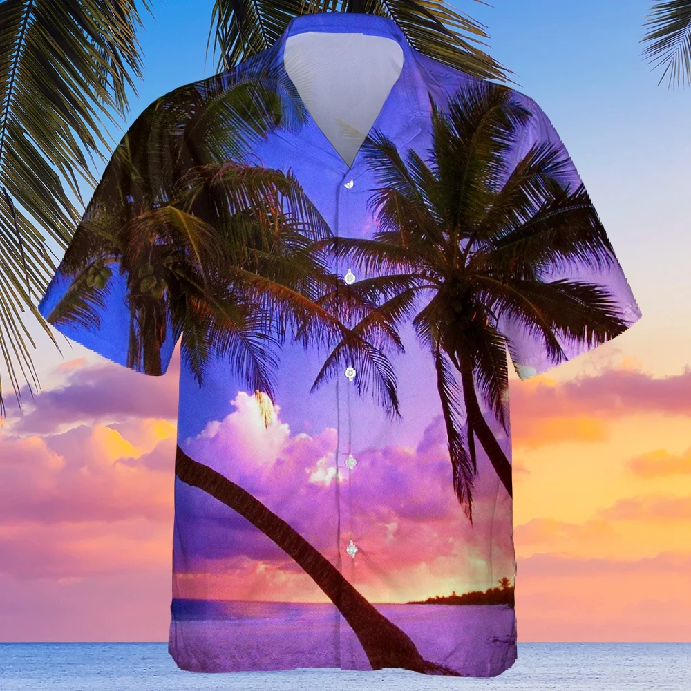 Jumeast 3D Coconut Tree Print Shirts For Men Summer Casual Short Sleeve Hawaiian Shirt Mens Single Breasted Cardigan Streetwear