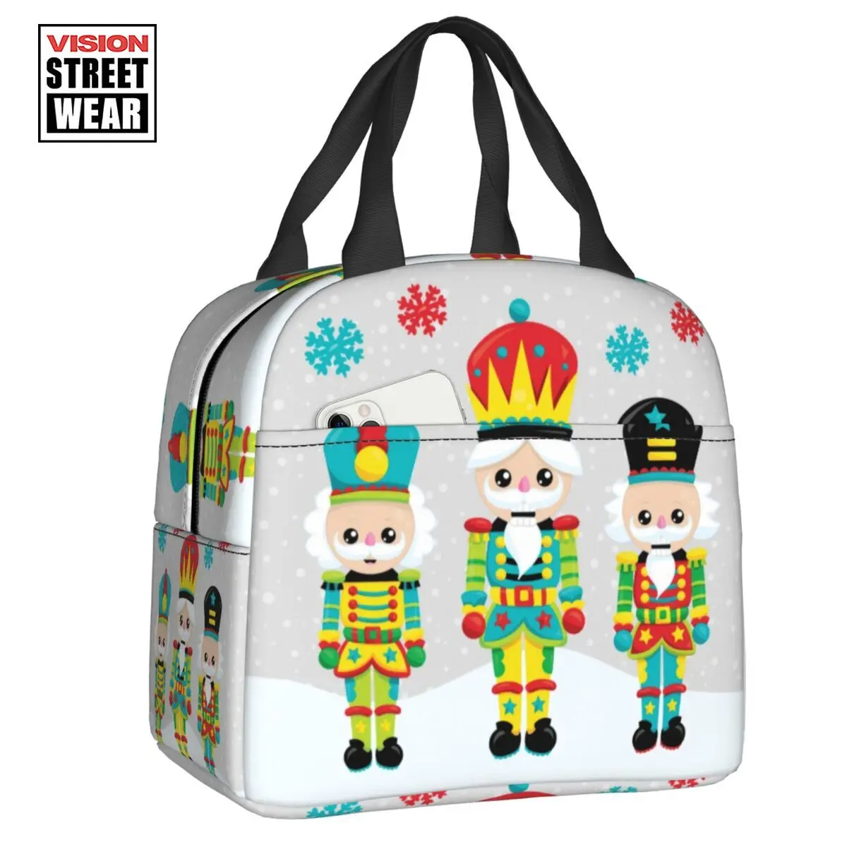 

2023 New Three Christmas Nutcrackers Lunch Boxes Women Xmas Toy Soldiers Cooler Thermal Food Insulated Lunch Bag Office Work