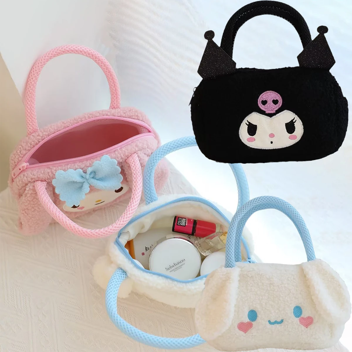 

Sanrios Cinnamoroll Kuromi Mymelody kawaii Anime Plush Handbag Crossbody Underarm Bag travel Make up Cases storage bag girl Gift