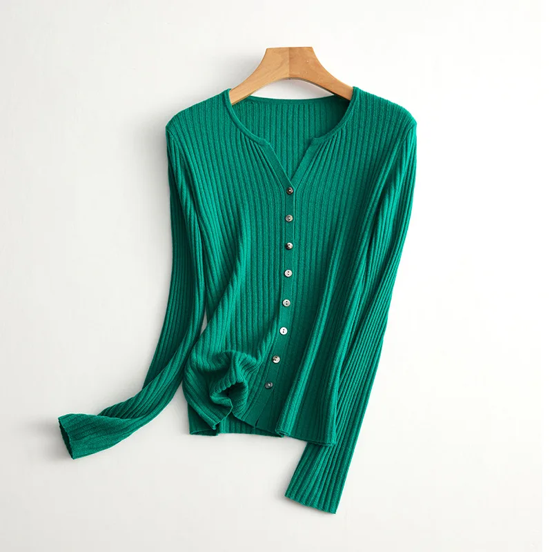 Трикотажный кардиган из 100% шерсти 16 игл 48 нитей с v-образным вырезом и полосками