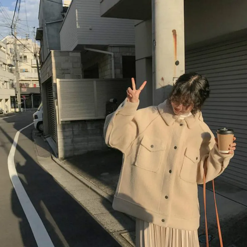 Women Winter Solid Overcoat Early Spring Loose Coat Female New Plush Coat Shirt Jacket Korean Fashion Warmth Ladies Clothings