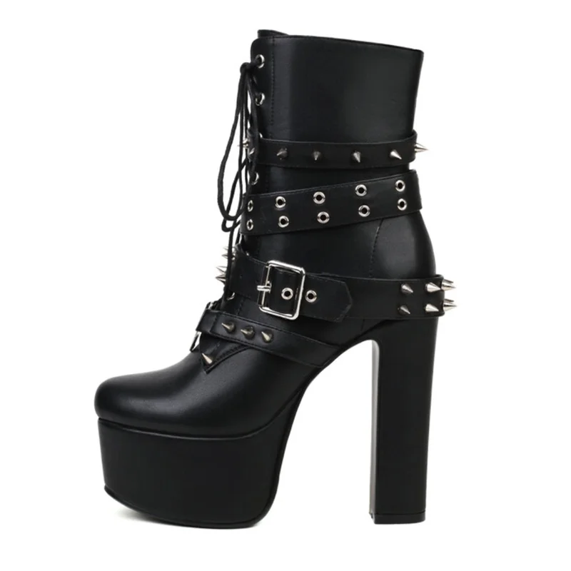 

Lilyptuart Shoes for Women 2022 Platform Ankle Boots Brand New Rivet Punk Style Design Hot Girl Chunky High Heels Boots Size 43