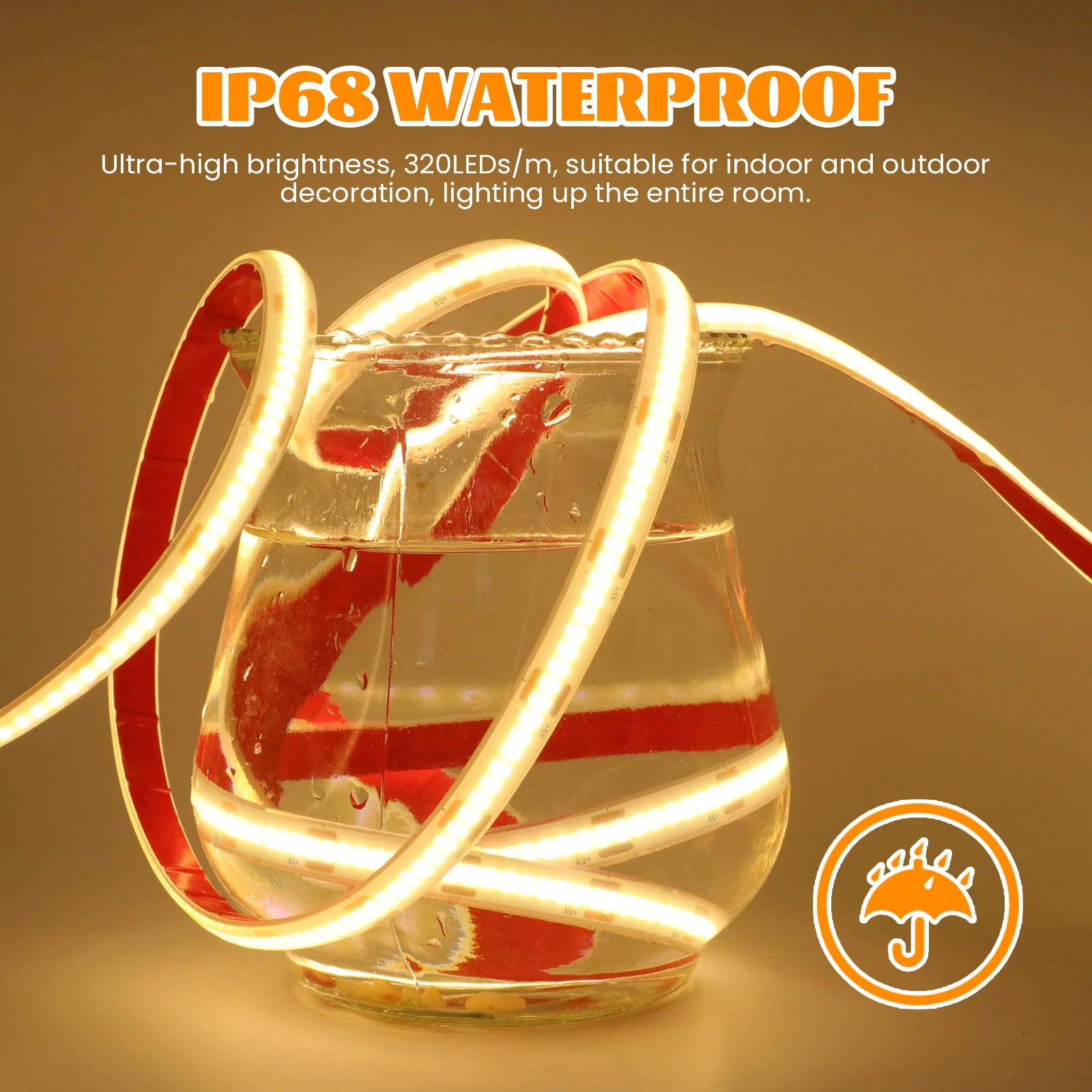 5V COB LED Strip IP68 Waterproof 320Leds/m RA90 Dimmable Linear Lighting 3000K 4000K 6000K for PC TV Backlight