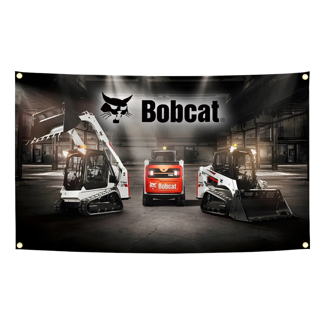 Фото Флаг-гобелен 90x150 см с изображением экскаватора и газонокосилок Bobcats One Tough Animal, полиэстер, цифровая печать, баннер, настенное украшение №1