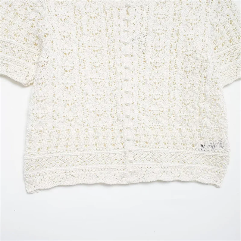 Летняя женская трикотажная куртка ZBZA новинка 2024 модный жаккардовый сетчатый