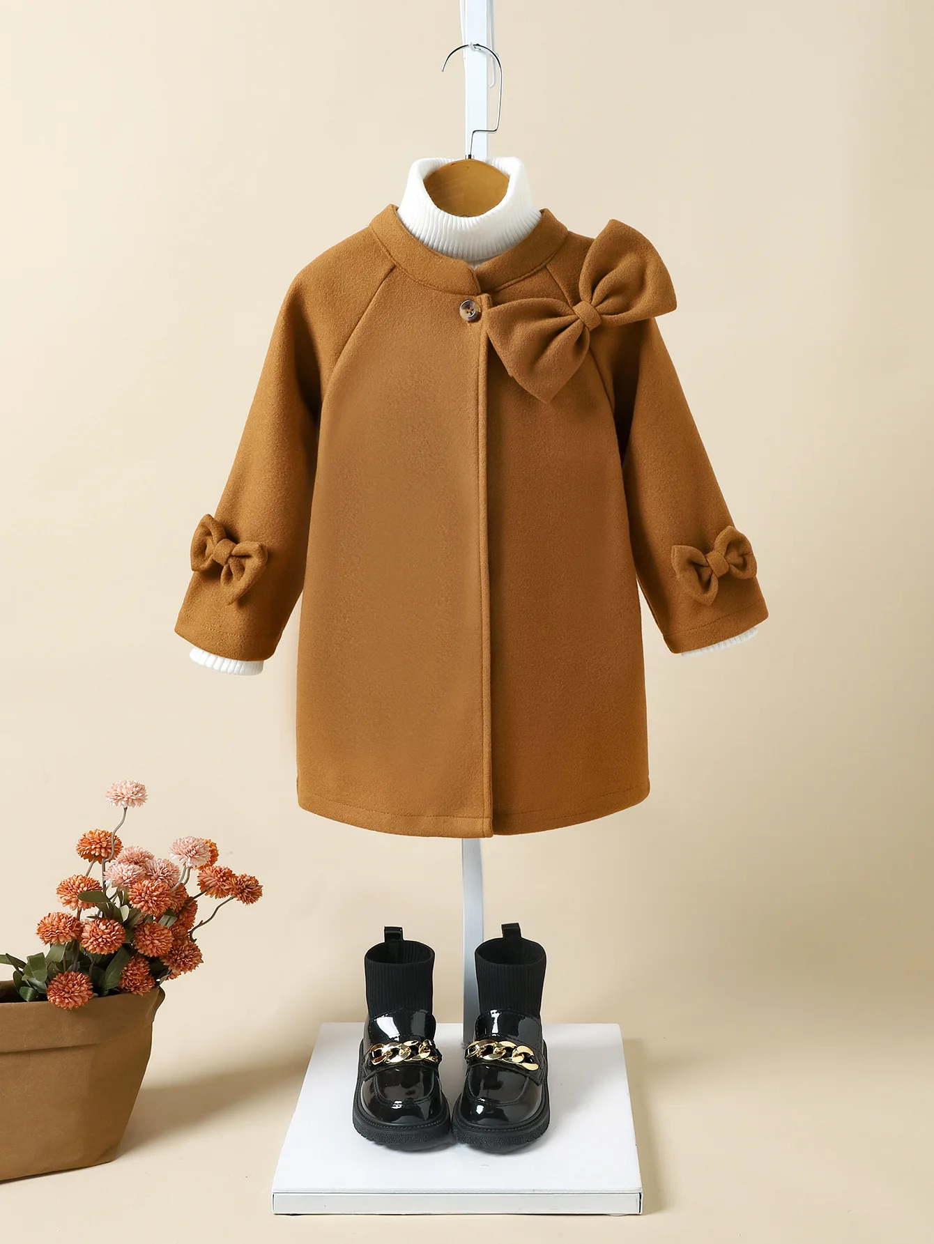 

Toddler Kids Winter Warm Clothes Baby Girls Overcoat Woolen Bowknot Standing Collar Coat for 4-7 Y Girl Outerwear