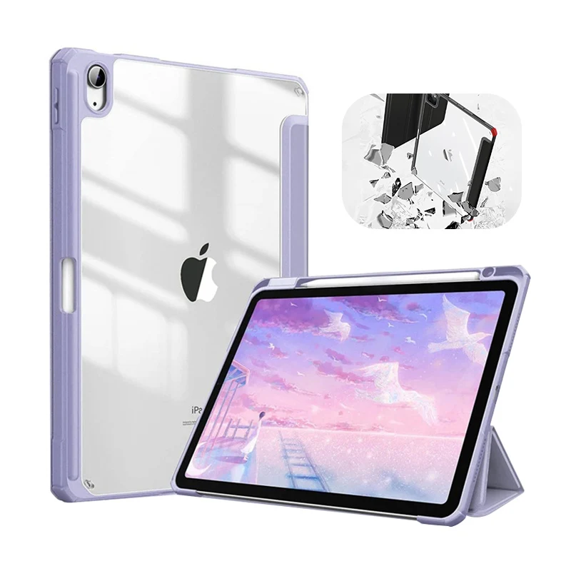 For iPad case Mini 6 iPad 12.9 11 10.9 iPad 9.7 10.2/10.5 9th Generation Case with pencil holder Transparent Ipad pouch