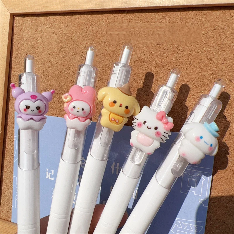

5Pcs Kawaii Cinnamoroll Hello Kitty Cute Gel Pen Anime Cartoon Kuromi Melody Pompompurin Press Pen Stationery Office Supplies