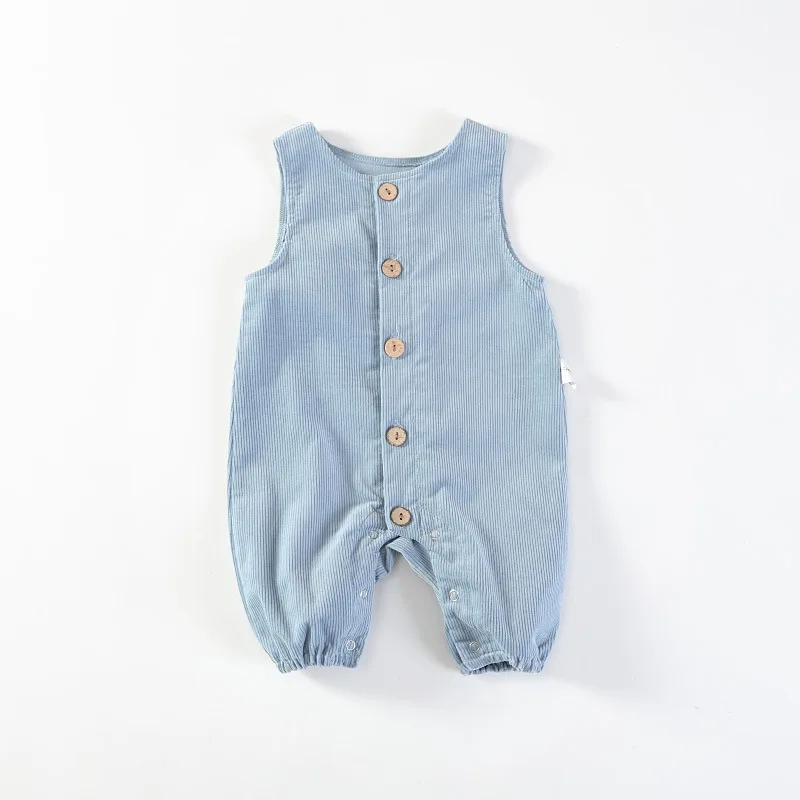 

2022 Fashion Spring Summer Newborn Infant Baby Boy Girls Rompers Jumpsuits Playsuits Corduroy Sleeveless Button Toddler Clothing