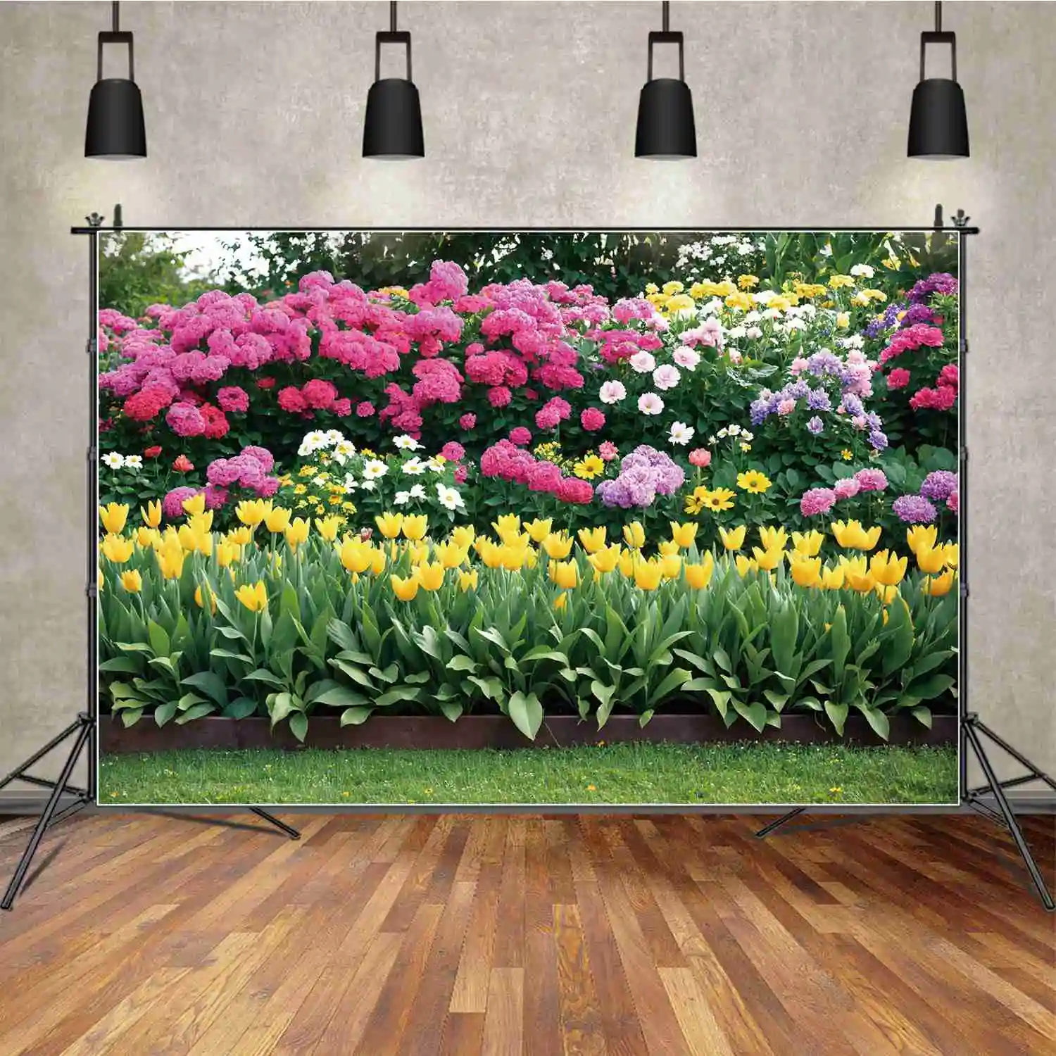 

Spring Flowers Party Photography Backdrops Garden Blossom Wall Grassland Personalized Children Photo Background Photoshoot Props