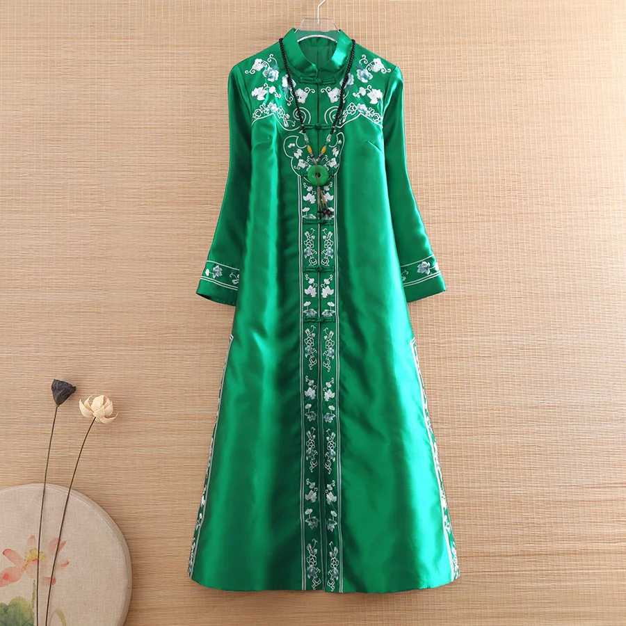 

High-end Elegant Lady Outerwear Spring Autumn Chinese Style Embroidery Retro Women Vintage Loose Trench Coat Female S-XXL