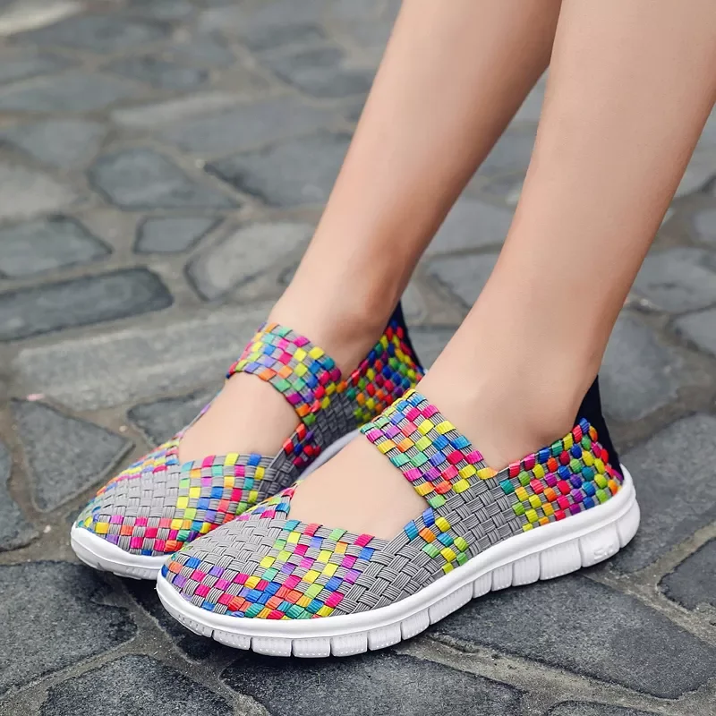 Women Shoes Lady hand made Flats Sneakers Breathable Lightweight Women Flat Shoes Manual Woven Shallow Women Casual Shoes