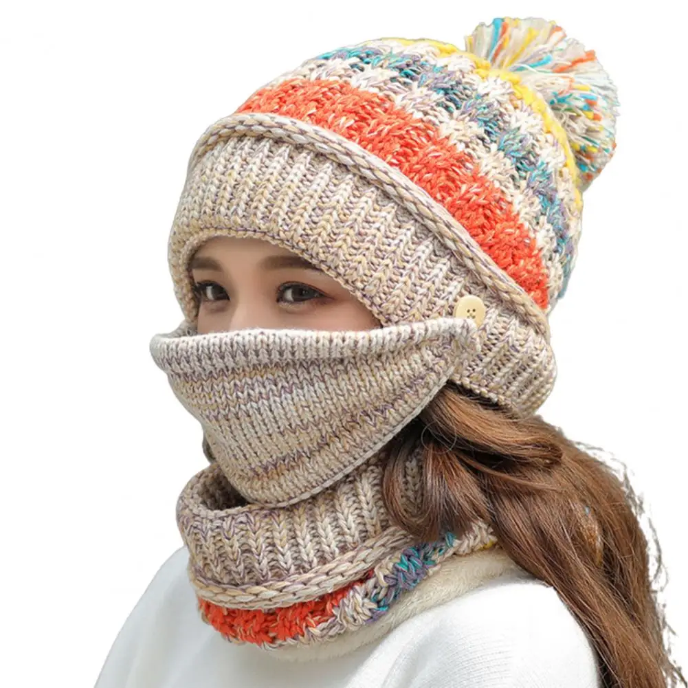 

3Pcs Hat Multicolor Warm Woolen Yarn Cable Knit Hat for Skiing